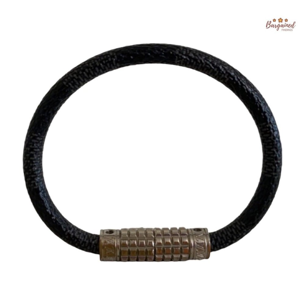 Authentic Louis Vuitton Black Damier Graphite Canvas Digit Silver Tone Bracelet